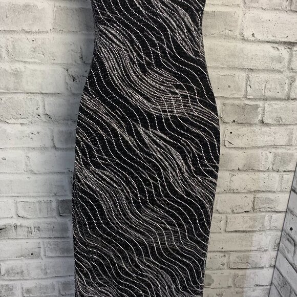 Vintage 90s Y2K One Shoulder Asymmetric High Low Hem Metallic Maxi Dress - Picture 9 of 16